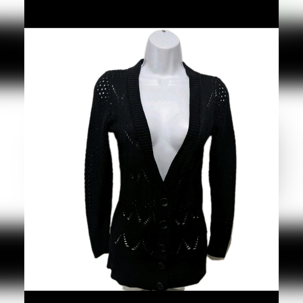 Take Out Fitted Babydoll Cardigan Sweater XS 90s Y2K Whimsigoth Black #2700